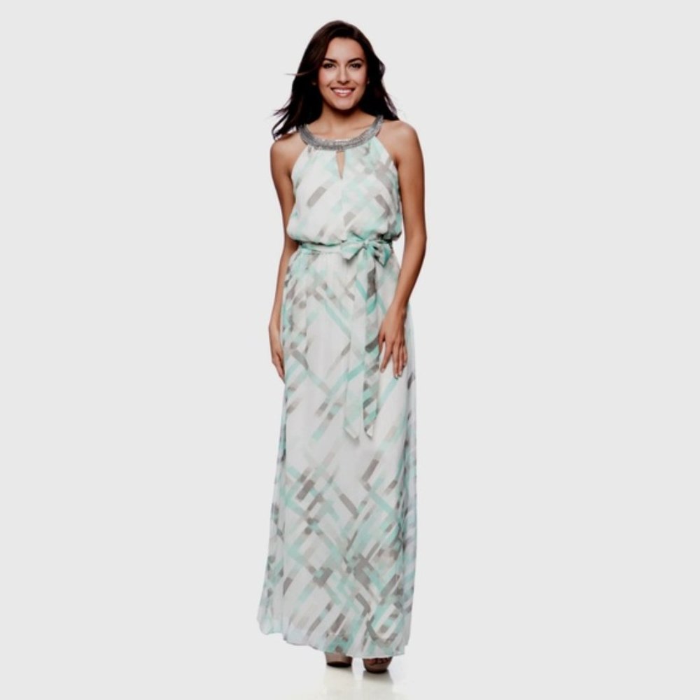 Vince Camuto Sleeveless Beaded Neck Maxi Dress